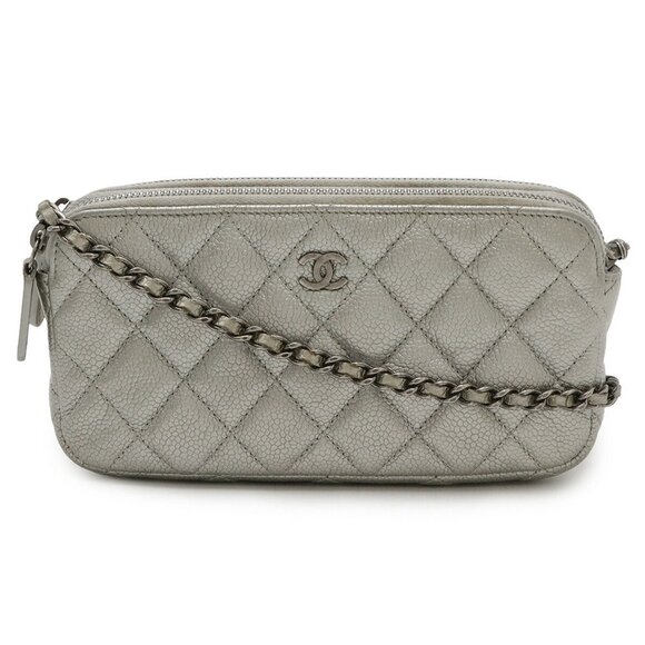 CHANEL Silver Caviar Leather Clutch Bag - Picture 1 of 10